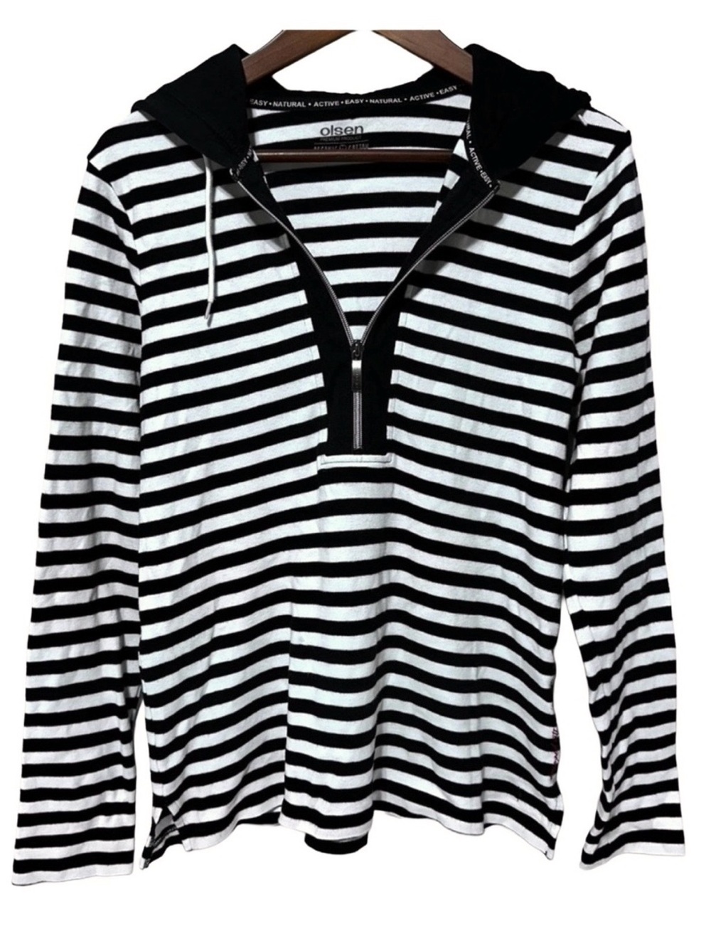 Olsen Striped Half Zip Hoodie Coastal French Girl Minimalist